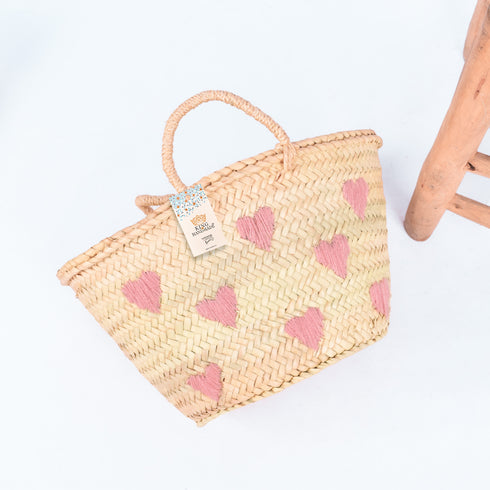 Sweet Hearts Embroidered Basket - Handwoven Love-Inspired Tote 💕